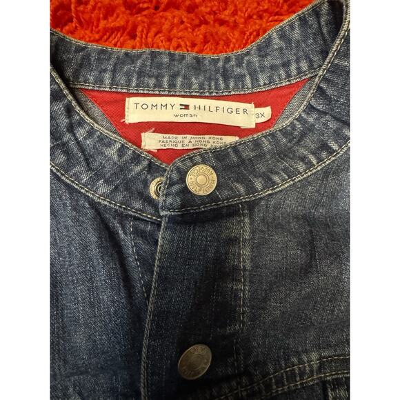 Vintage TOMMY HILFIGER Women's Distressed Flag Patch Star Denim Jacket Size 3X - Picture 3 of 5
